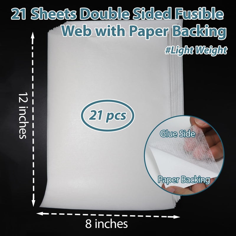 Transparia 21 Sheets, 8.3" x 12" Double Sided Fusible Web with Paper Backing, Light Weight Fusible Webbing for Fabric Applique, Iron on Fusible Bonding Web for Fabric and DIY Craft Making - Image 2